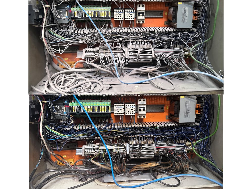 Antes e depois — painel de bornes e relés