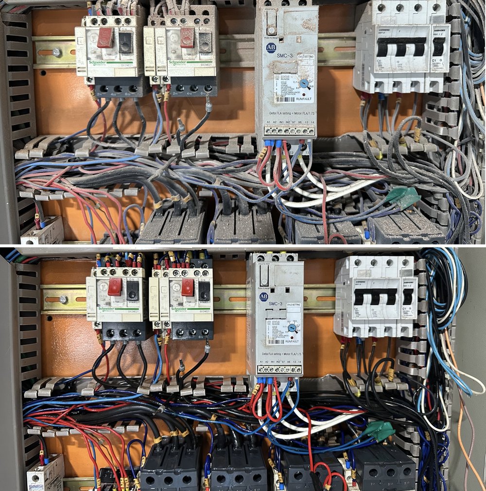 Antes e depois — quadro de comando Schneider