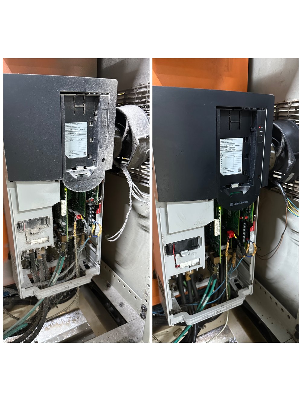 Antes e depois — variador de frequência Allen-Bradley